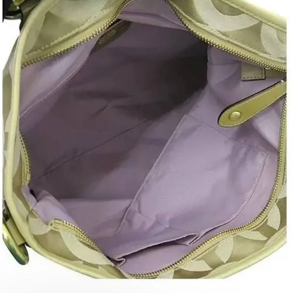 COACH MADISON LARGE CHAMPAGNE BEIGE OP ART SIGNATURE MAGAZINE TOTE BAG